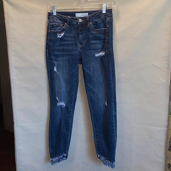 KanCan Dark Distressed Fringe Ankle Skinny Jeans Sz. 5 (26) EUC - Picture 5 of 11